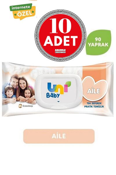 Uni Baby 90 Sheets of Wet Family Wipes - 10 Pieces