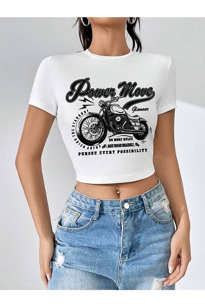 Jose Clothing Λευκό εμπριμέ γυναικείο Crop Top - Κοντομάνικη μπλούζα που εφαρμόζει στο σώμα