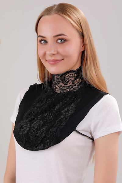 Melodi Scarf Hijab Damă Dantela Gât Guler Negru