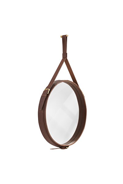 pachamama El Yapımı Hakiki Deri Kahve Adnet Ayna 45 Cm
