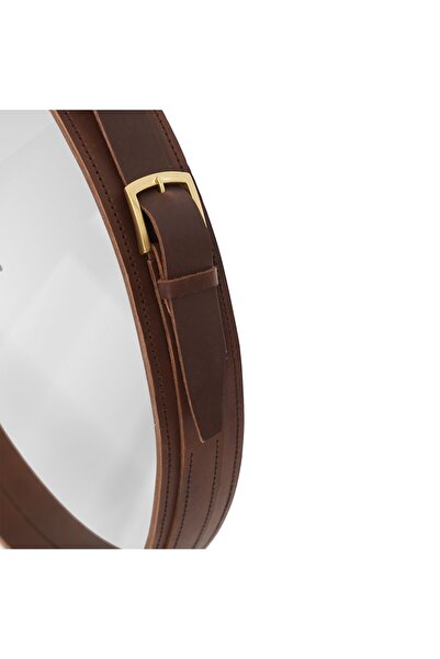 pachamama El Yapımı Hakiki Deri Kahve Adnet Ayna 45 Cm