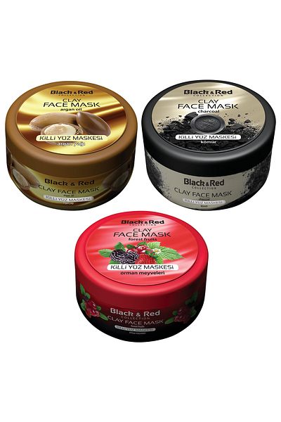 Black Red Natural Clay Mask with Argan, Charcoal, Forest Fruits 400 gr x 3