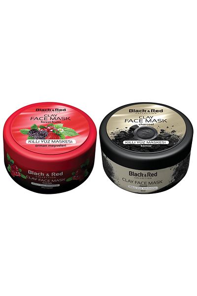 Black Red Natural Clay Mask Charcoal, Forest Fruit 400 gr x 2