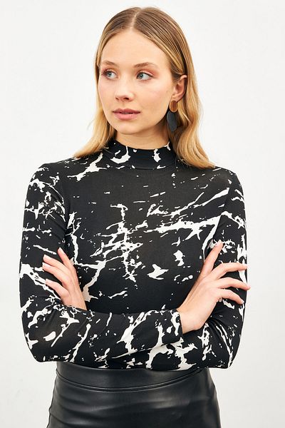 Bukamiss Body de damă cu gât țesut cu model de marmură neagră