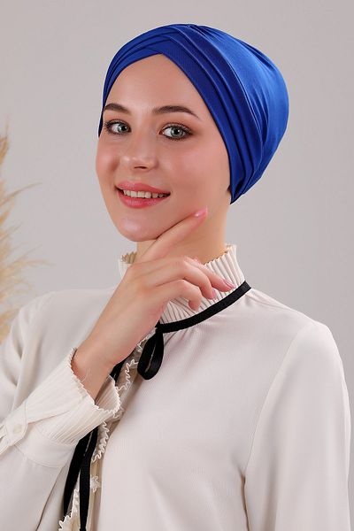 Melodi Scarf Γυναικείο Εξωτερικό Καπό Τριών Ριγών Cross Ready Turban Saks Blue