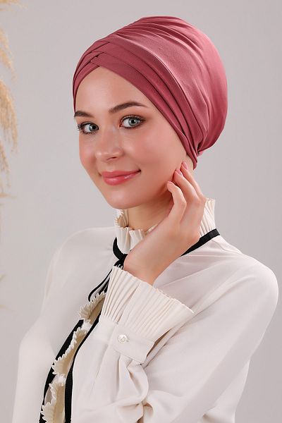 Melodi Scarf Γυναικείο Τριπλό Σταυρό Έτοιμο Εξωτερικό Καπό τουρμπάνι Dusty Rose
