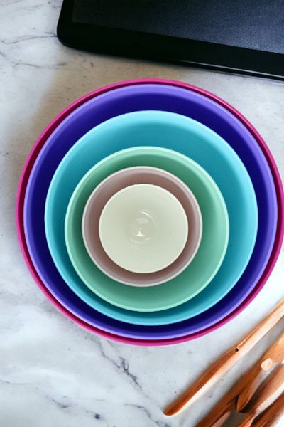Melkan Home 6 Piece Plastic Mixing Bowls, Colorful Serving Bowls, Salad Bowl, Stackable Bowls