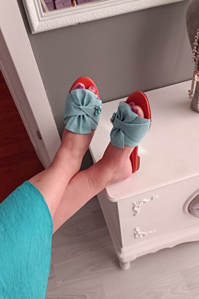 LA CALZATURE Жіночі тапочки з оранжевою підкладкою, виготовлені з натуральної джинсової тканини, з аксесуарами у вигляді бджіл