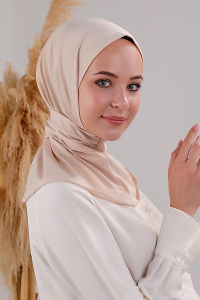 Melodi Scarf Women's Hijab Practical Snap Fastener Sandy Scarf Ready-made Shawl Cream
