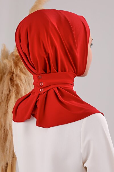 Melodi Scarf Women's Hijab Practical Snap Fastener Sandy Scarf Ready-made Shawl Red
