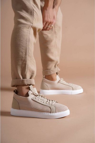 Joy Man J112 Lace-Up Orthopedic Sole Knitwear Ανδρικά αθλητικά παπούτσια BT Beige