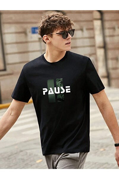 YUVEST Мъжка плетена тениска BlackRock с щампа Pause, бяла, 100% памучна.