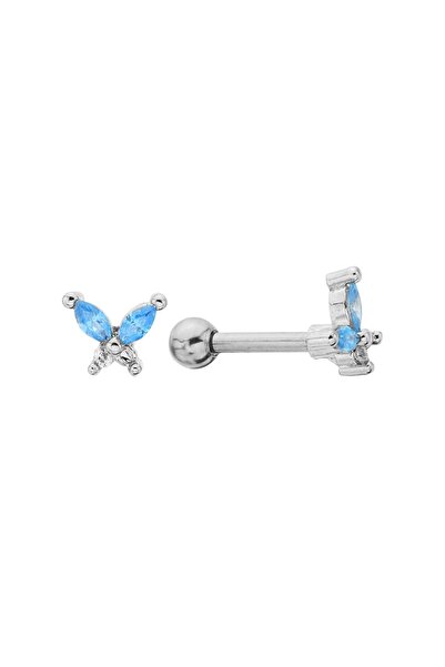BY DİLEK ÇETİN ACCESSORY cerrahi çelik mavi taşlı mini kelebek kıkırdak helix...