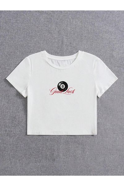 Jose Clothing Λευκό εμπριμέ γυναικείο Crop Top - Κοντομάνικη μπλούζα που εφαρμόζει στο σώμα