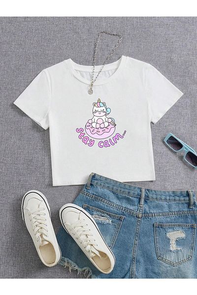 Jose Clothing Λευκό εμπριμέ γυναικείο Crop Top - Κοντομάνικη μπλούζα που εφαρμόζει στο σώμα