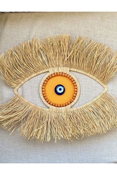 PearlHome Handmade Raffia Evil Eye Wall Decor Door Decor