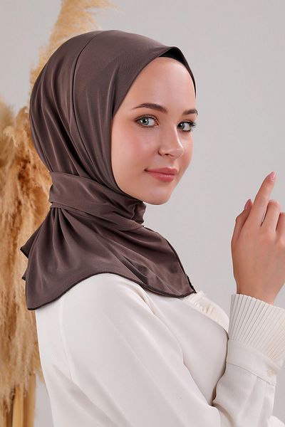Melodi Scarf Γυναικείο χιτζάμπ πρακτικό κουμπωτό αμμώδες κασκόλ έτοιμο σάλι καφέ