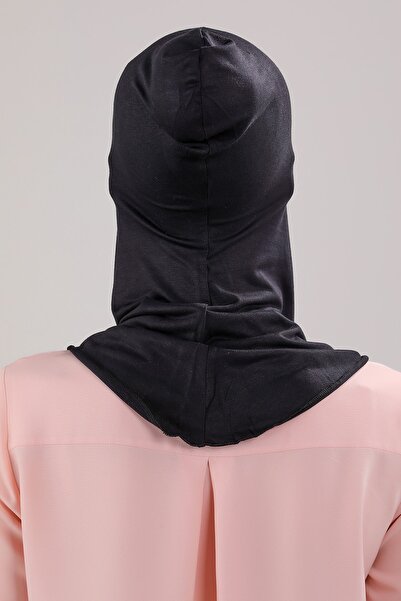 Melodi Scarf Tesettür Hijab Çapraz Bone Boyunluklu Penye Likralı Esnek Ninja Bone Siyah
