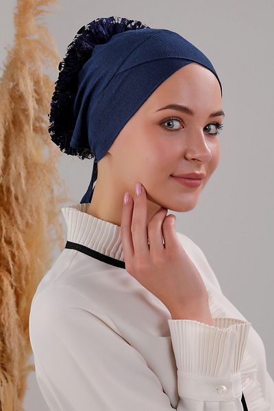Melodi Scarf Hijab Frilly Cross Bone Navy Blue