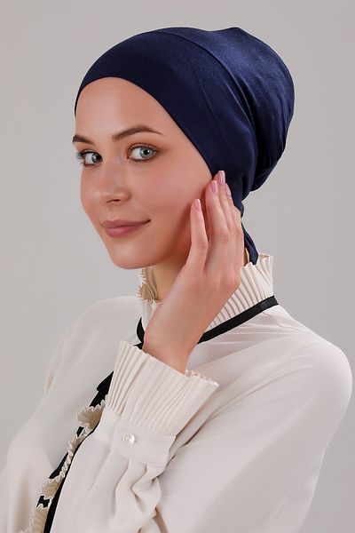Melodi Scarf Hijab Interlaced Laced Viscose Lycra Bonnet Navy Blue