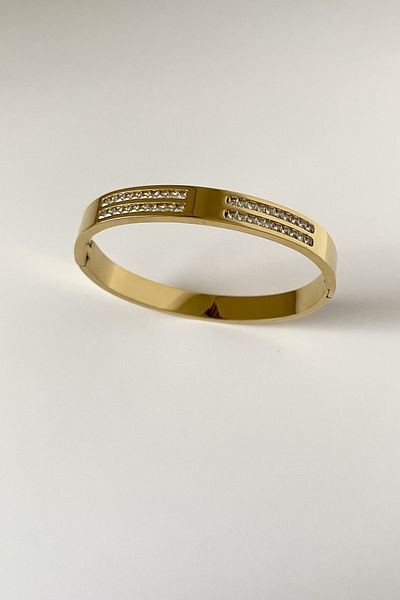 SilverStone Baguette Jewelled Thick Steel Handcuff Bracelet