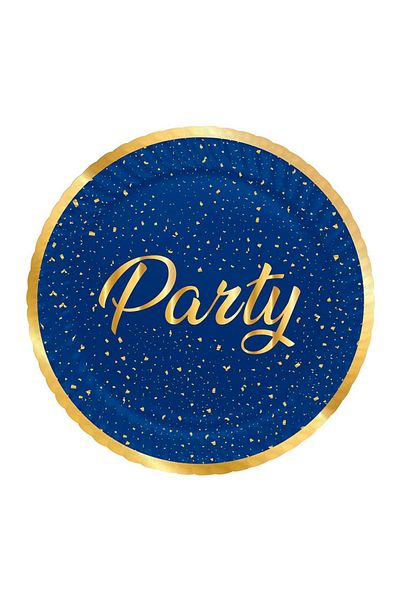Kazanabil Set of 8 Party Time Sparkly Cardboard Plates Navy Blue