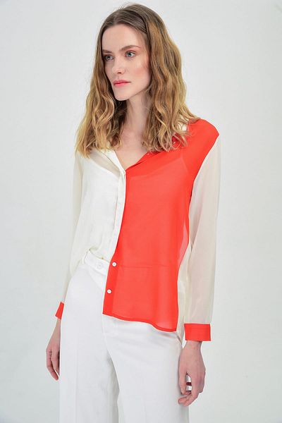 Hanna's by Hanna Darsa Women's Red White Two-Color Classic Shirt Hn1467