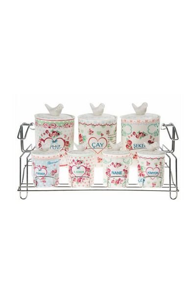 Ün-Ev 7-Piece Porcelain Luxury Bird Spice Rack