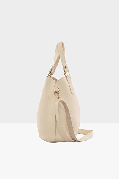 Bagmori Cream Women's Three-Compartment Bag with Snap Detail M000002918