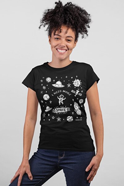 ROCKANDROLL Tricou negru cu mânecă scurtă pentru femei Astronaut in Space