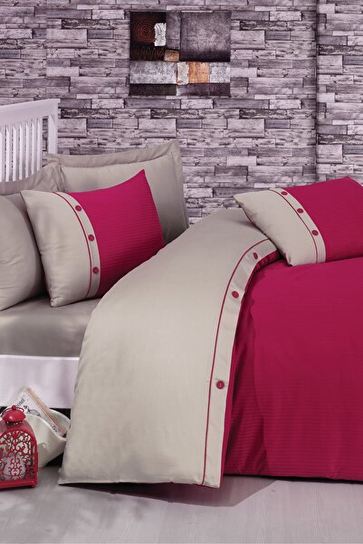 Cotton Box Fashion Stipe Satin Double Duvet Cover Set - Fusya