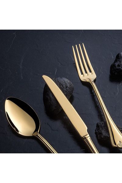 Nehir Fulya 24 K Full Plain Gold Plated 89 Piece Cardboard Boxed Fork Spoon Knife Set