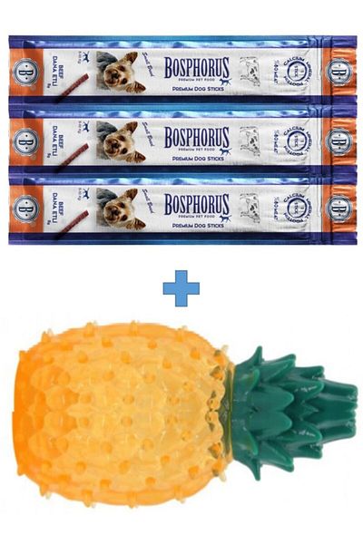 AMORE Pineapple Teethers Dog Toy + Dog Sticks With Beef Beef Meat Small Breed Reward Sticks 3 Pieces