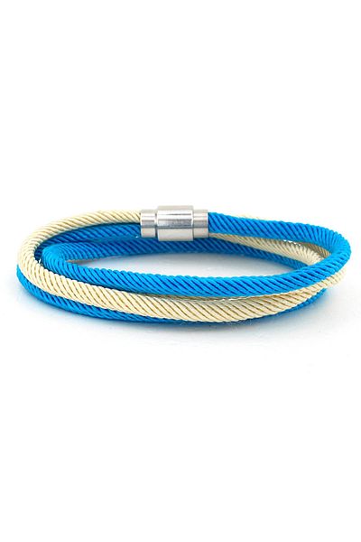 Solfera Men's Blue Cream Double Sira Wrap Magnetic Clip Bracelet BT585