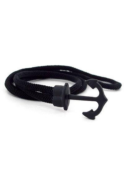 Solfera Men's Large Metal Anchor Black Wrap Bracelet Bt580