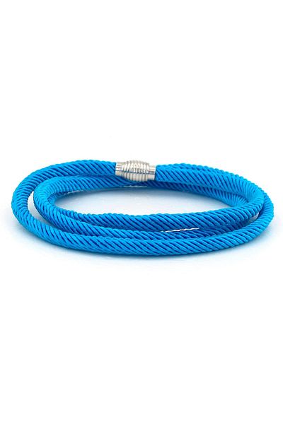 Solfera Men's Three Sira Wrapped Metal Micnatis Blue Knitted Rope Bracelet Bt584