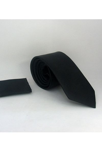 Gaffy Черна класическа обикновена сатенена вратовръзка за кърпичка - KS-01