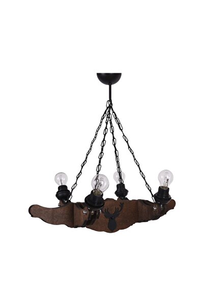Vedemo Ceiling 4 Lü Rustik Ahşap Avize