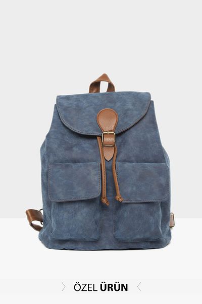 Bagmori Unisex Navy Blue Double Pocket Cover Belted Backpack