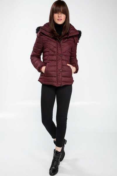 DeFacto Kadın Bordo Suni Kürk Detaylı Şişme Mont I8683AZ.18WN.BR115