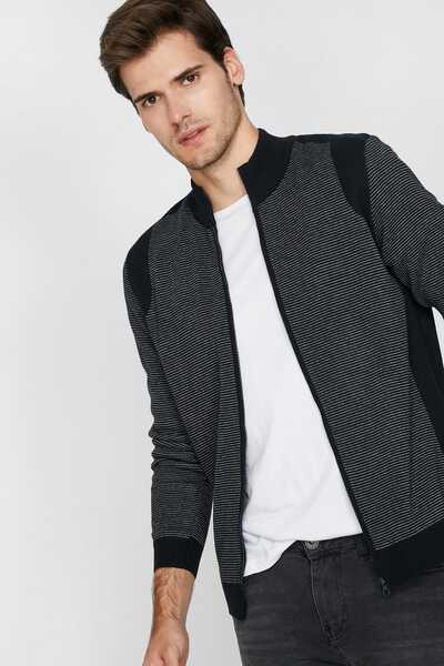 Koton Erkek Lacivert Yüksek Yaka Fermuar Detaylı Hırka 0KAM81173LT