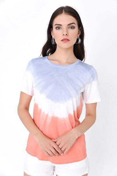 Hanna's by Hanna Darsa Kadın Turuncu-mavi Batik Baskılı Bisiklet Yakalı Kısa ...