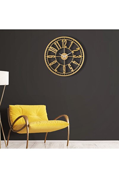 Muyika Design Duvar Saati 50cm Sessiz Mekanizma Gold Metal Kasa Modern Tasarı...