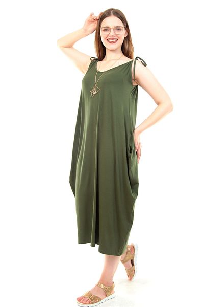Moda Cazibe Γυναικείο Χακί Σχοινί λουράκι Jumbo Casual Φόρεμα M9199