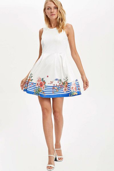 DeFacto Rochie fără mâneci slim cu model albastru pentru femei K9933AZ.19HS.BE360