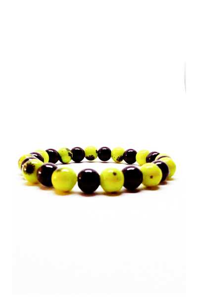 Kusakli Yellow Black Glass Bead-Onix Women's Bracelet 72360Bl