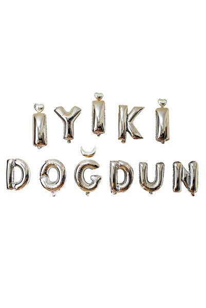 Kazanabil Happy Birthday Set Silver Color Foil Balloon Letters 40cm