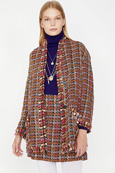 Koton Дамско кафяво палто с шарки 9KAK58006PW