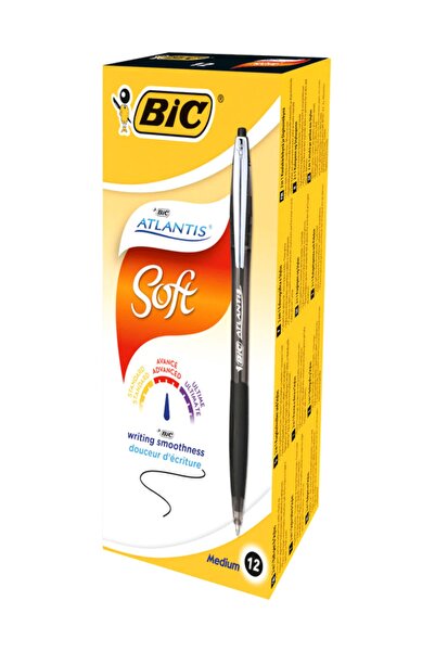 Bic Bic Atlantis Soft Easy Glide 1.0 Tükenmez Kalem Siyah 12`li Kutu