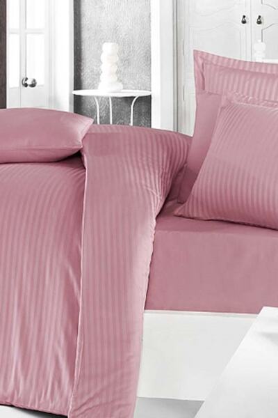 Aran Clasy Clasy Çizgili Saten Çift Kişilik Nevresim Takımı Pembe
